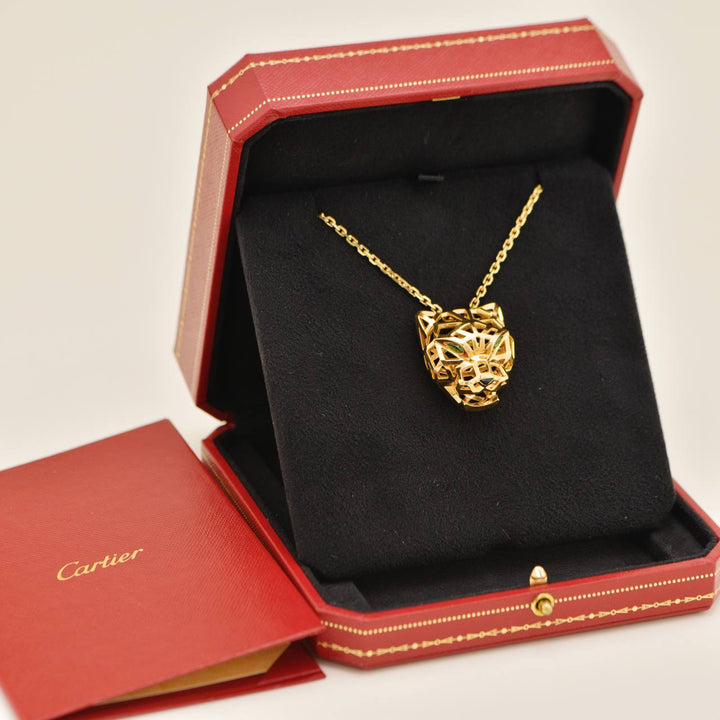 Preowned Cartier Panthère de Cartier Tsavorite Onyx 18K Yellow Gold Necklace