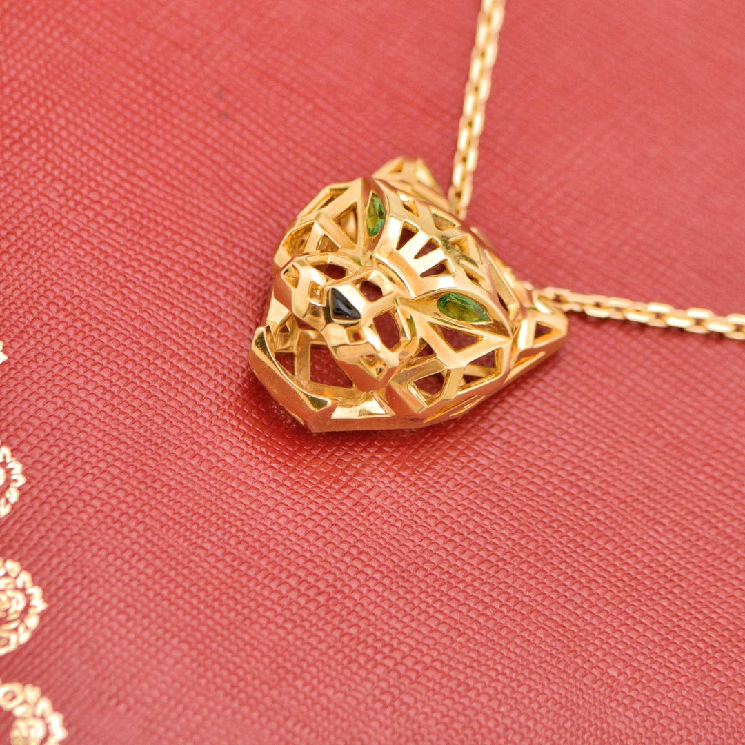 Used Cartier Panthère de Cartier Tsavorite Onyx 18K Yellow Gold Necklace