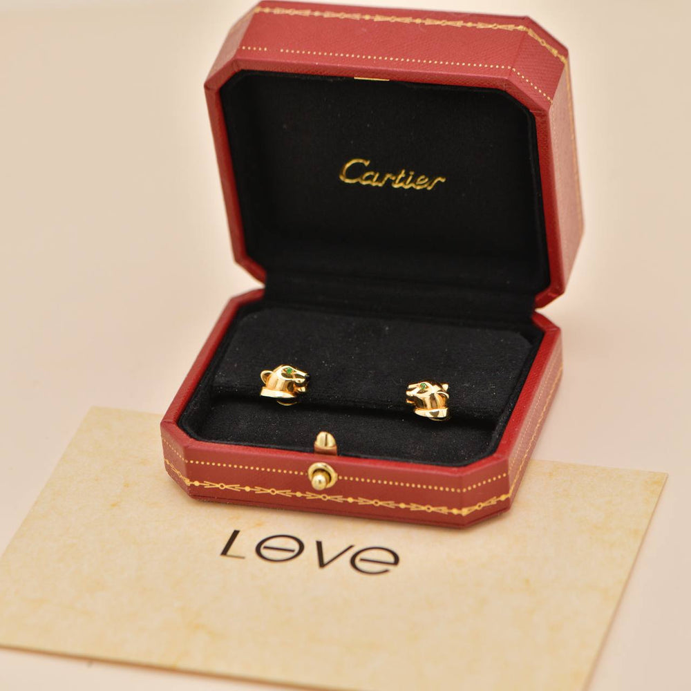 Preowned Cartier Panthère de Cartier Tsavorite Onyx 18K Yellow Gold Stud Earrings