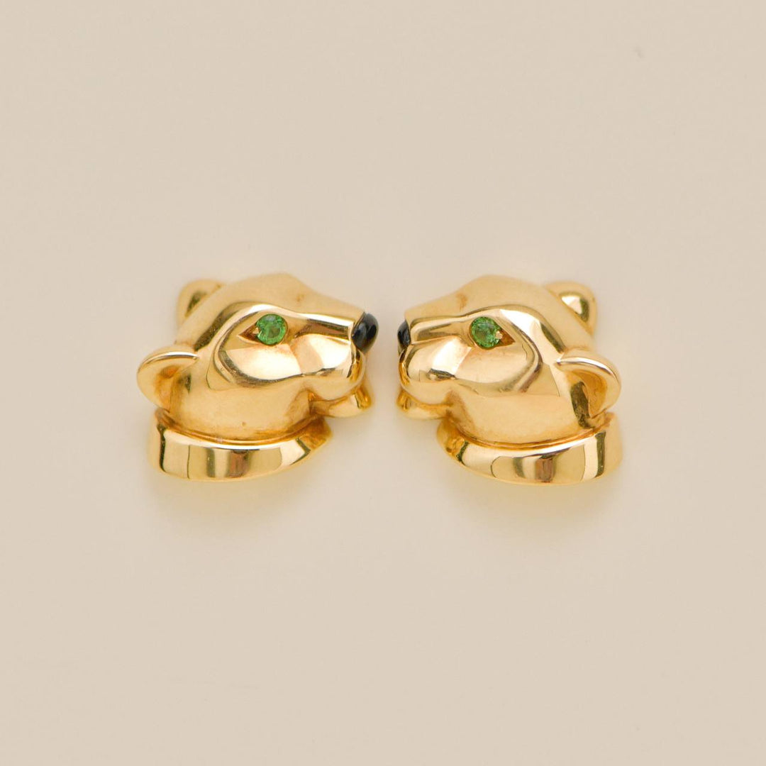 Preowned Cartier Panthère de Cartier Tsavorite Onyx 18K Gold Stud Earrings
