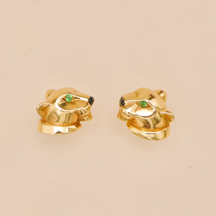 Used Cartier Panthère de Cartier Tsavorite Onyx 18K Gold Stud Earrings