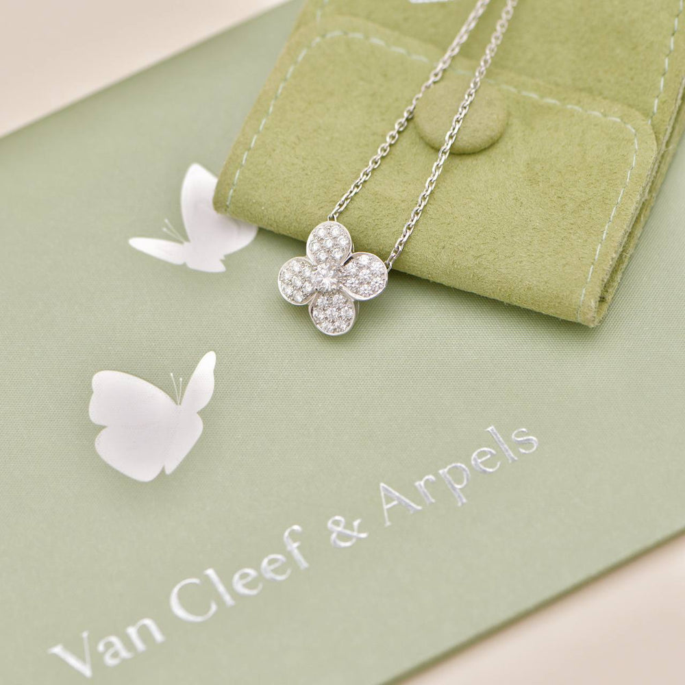 Preowned Van Cleef & Arpels Trefle Diamond 18K White Gold Necklace