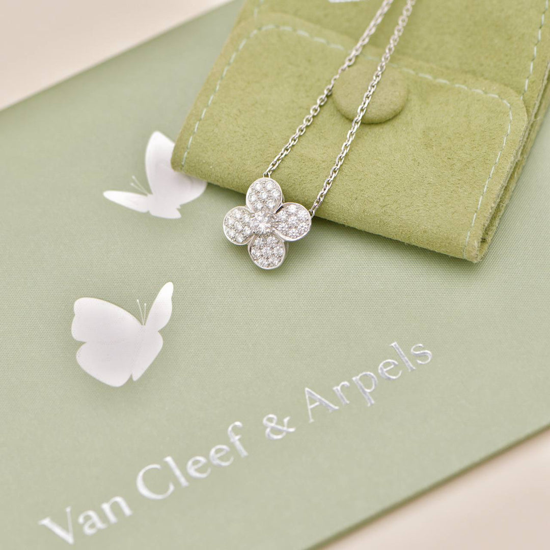 Preowned Van Cleef & Arpels Trefle Diamond 18K White Gold Necklace