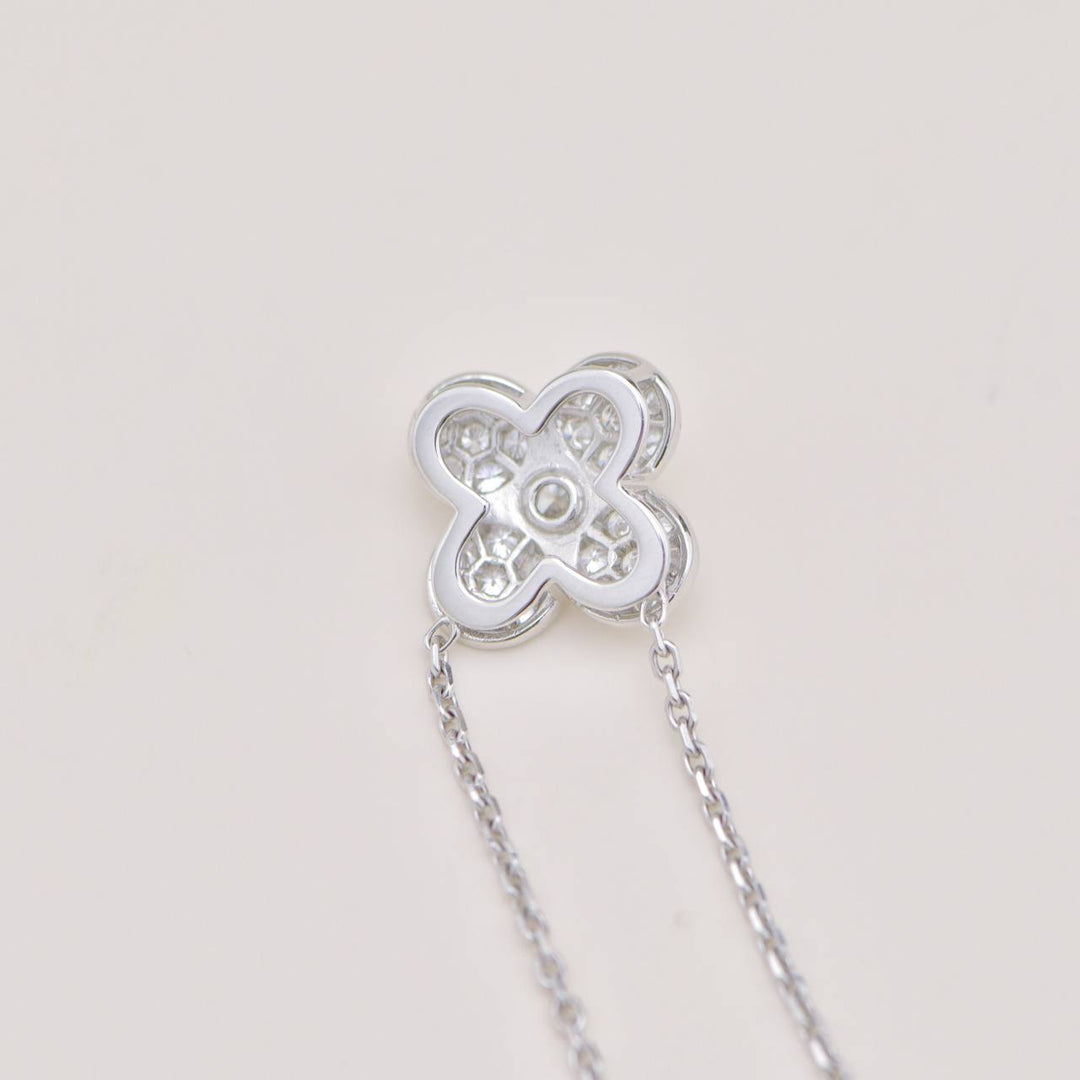 Preowned Van Cleef Trefle Diamond 18K White Gold Necklace