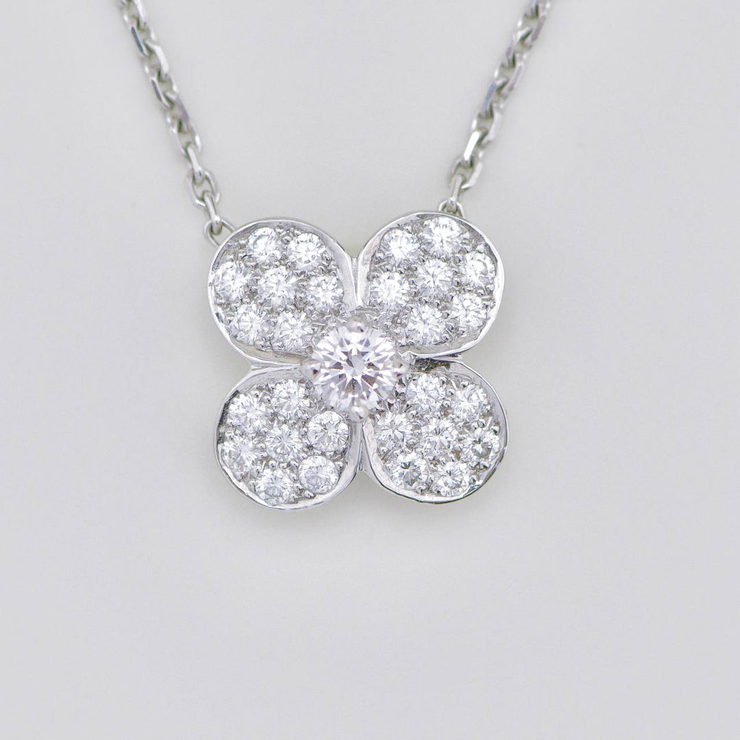 Preloved Van Cleef Trefle Diamond 18K White Gold Necklace