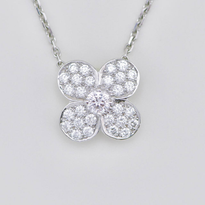 Preloved Van Cleef Trefle Diamond 18K White Gold Necklace