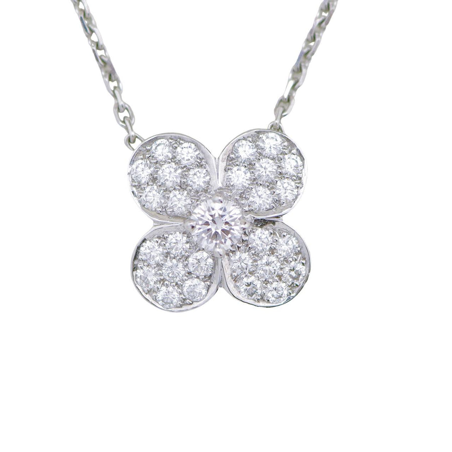 Preloved Van Cleef & Arpels Trefle Diamond 18K White Gold Necklace