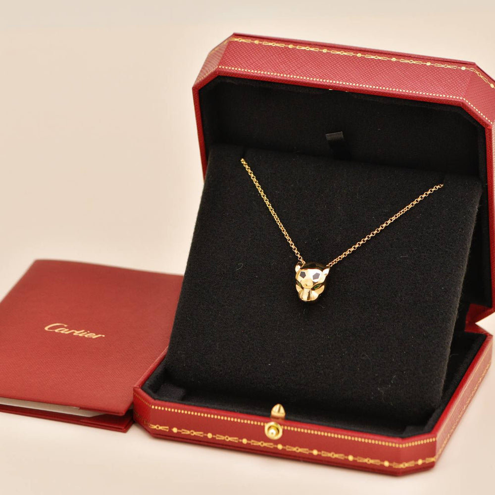 Preowned Cartier Panthère de Cartier Tsavorite Onyx 18K Yellow Gold Pendant Necklace