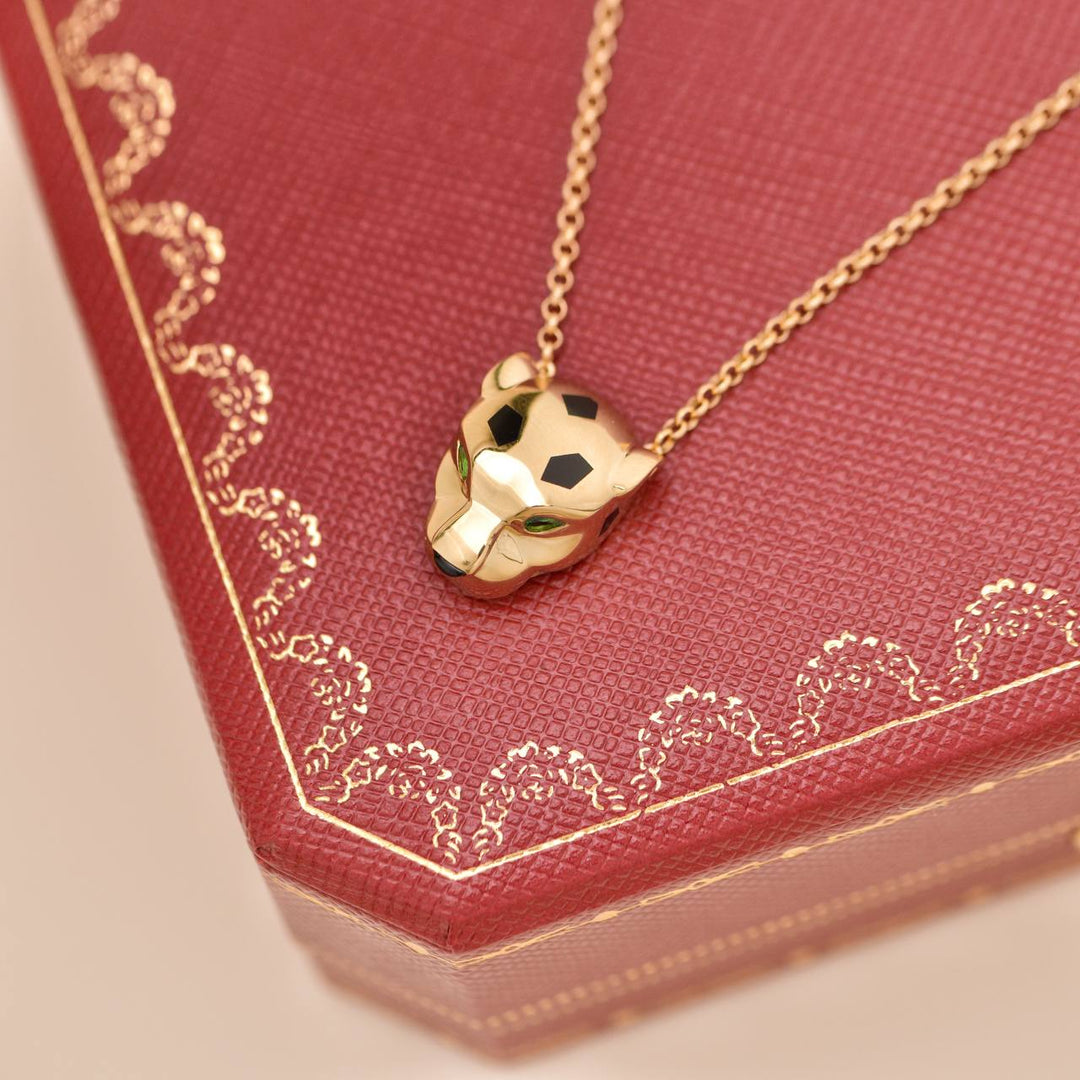 Second Hand Cartier Panthère de Cartier Tsavorite Onyx 18K Yellow Gold Pendant Necklace