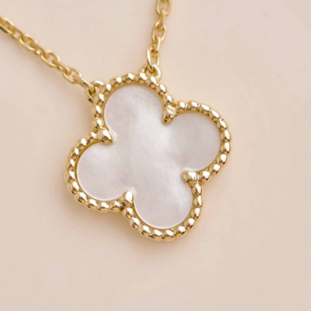 Preowned Van Cleef Vintage Alhambra Mother of Pearl 18K Yellow Gold Pendant Necklace