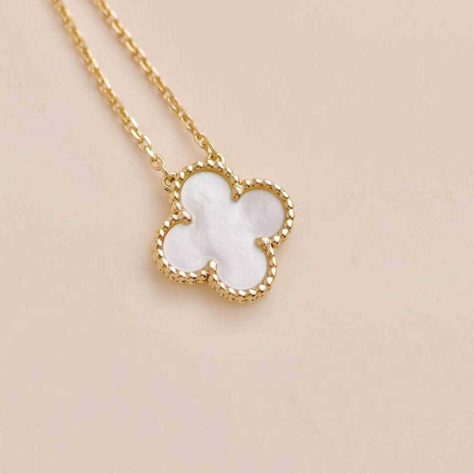 Used Van Cleef & Arpels Vintage Alhambra Mother of Pearl 18K Yellow Gold Pendant Necklace