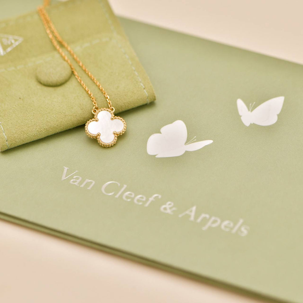 Preowned Van Cleef & Arpels Vintage Alhambra Mother of Pearl 18K Yellow Gold Pendant Necklace