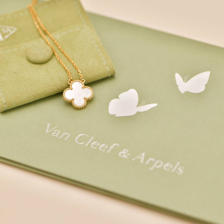 Preowned Van Cleef & Arpels Vintage Alhambra Mother of Pearl 18K Yellow Gold Pendant Necklace