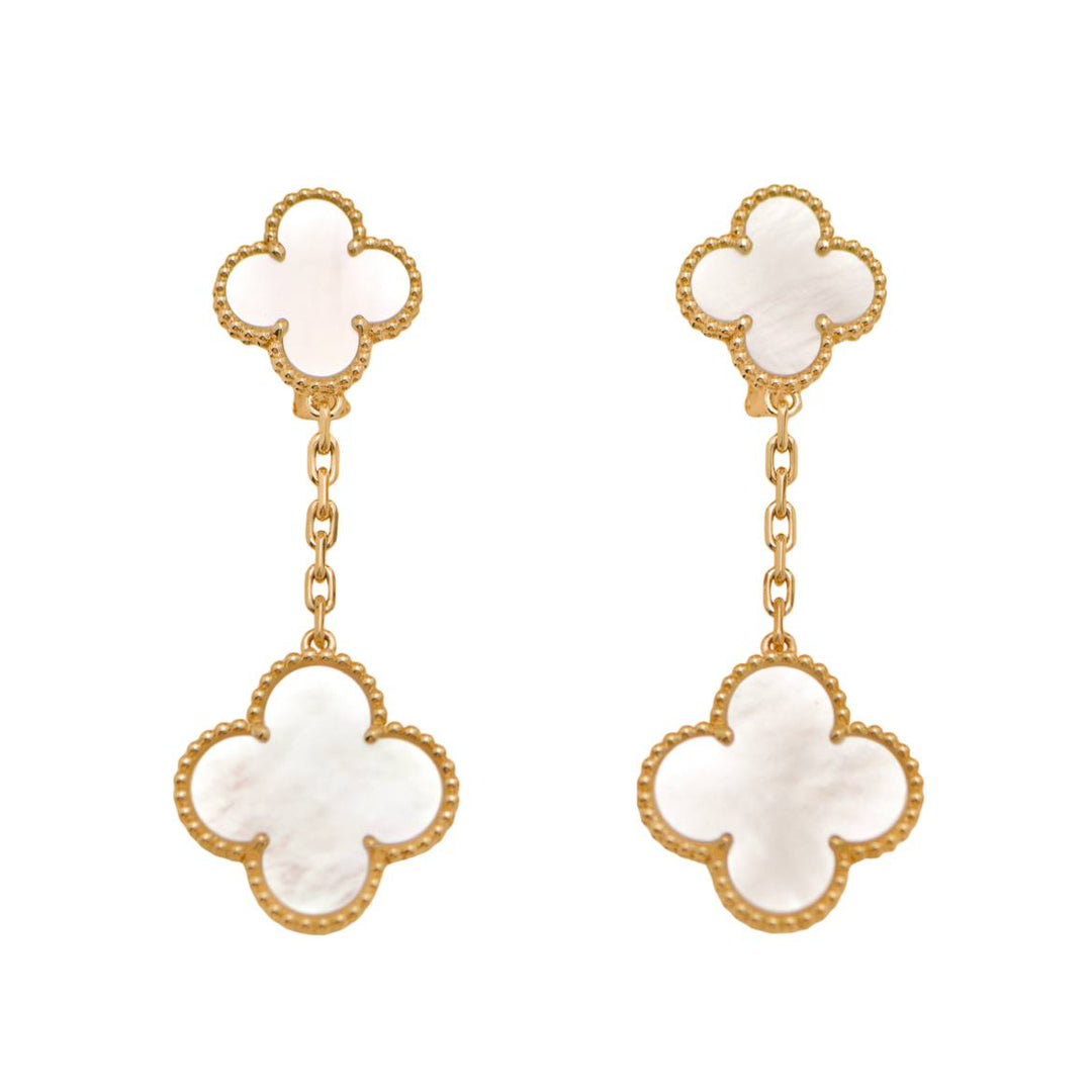 Preloved Van Cleef & Arpels Magic Alhambra 2 Motifs Mother of Pearl 18K Yellow Gold Earrings