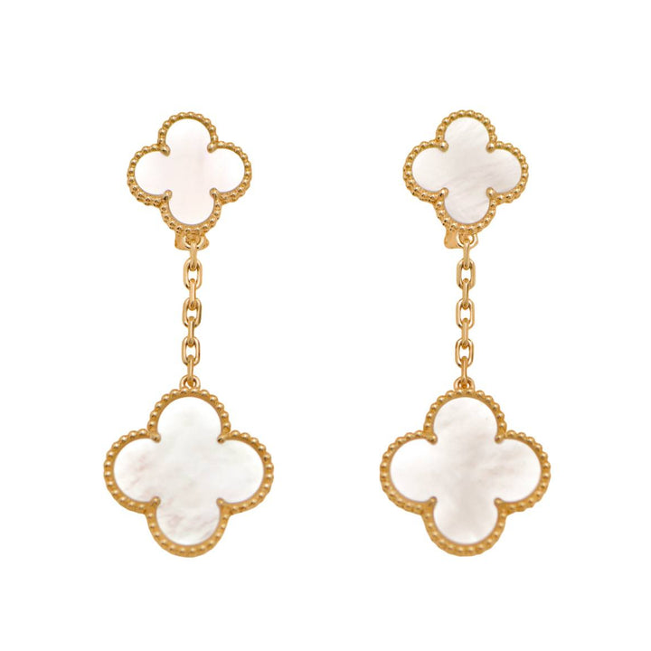 Preloved Van Cleef & Arpels Magic Alhambra 2 Motifs Mother of Pearl 18K Yellow Gold Earrings