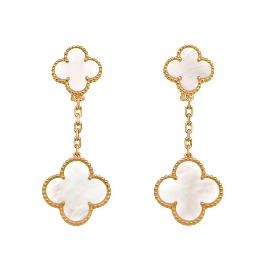Preloved Van Cleef & Arpels Magic Alhambra 2 Motifs Mother of Pearl 18K Yellow Gold Earrings