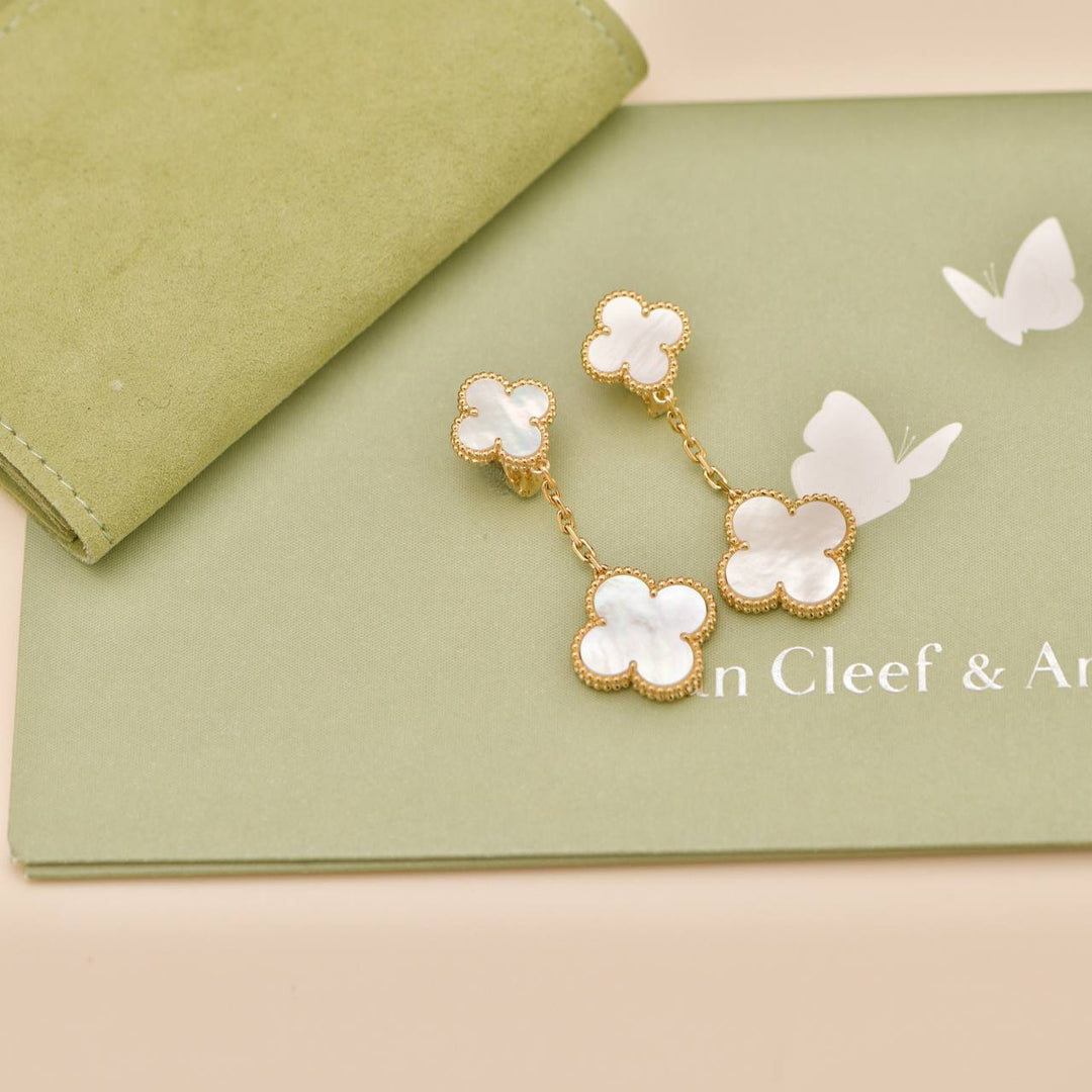 Preowned Van Cleef & Arpels Magic Alhambra 2 Motifs Mother of Pearl 18K Yellow Gold Earrings