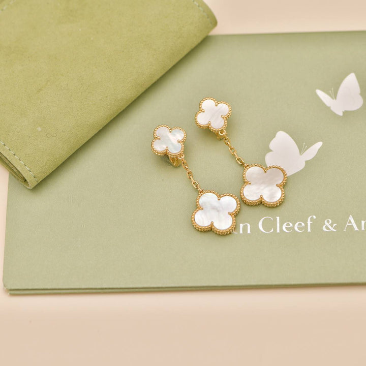 Preowned Van Cleef & Arpels Magic Alhambra 2 Motifs Mother of Pearl 18K Yellow Gold Earrings
