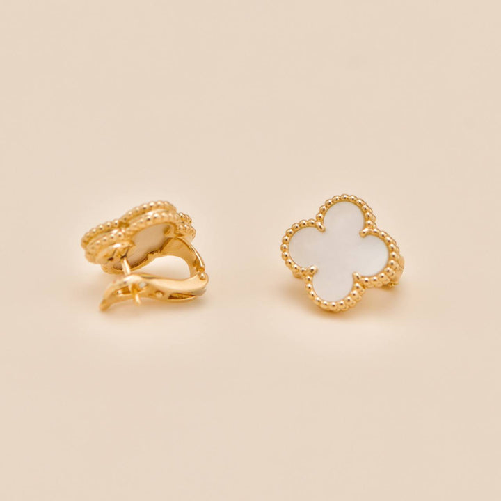 Used Van Cleef Vintage Alhambra Mother of Pearl 18K Yellow Gold Earrings