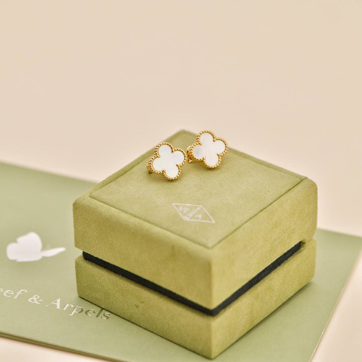Second Hand Van Cleef & Arpels Vintage Alhambra Mother of Pearl 18K Yellow Gold Earrings