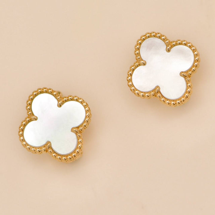 Preloved Van Cleef Vintage Alhambra Mother of Pearl 18K Yellow Gold Earrings
