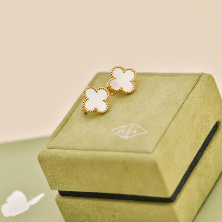 Used Van Cleef & Arpels Vintage Alhambra Mother of Pearl 18K Yellow Gold Earrings