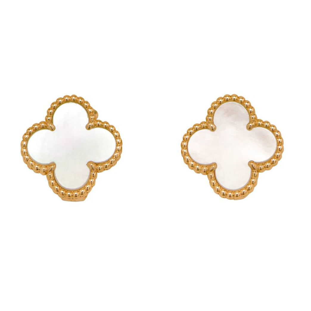 Preloved Van Cleef & Arpels Vintage Alhambra Mother of Pearl 18K Yellow Gold Earrings