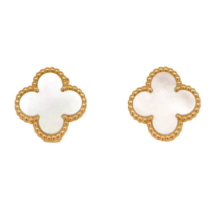 Preloved Van Cleef & Arpels Vintage Alhambra Mother of Pearl 18K Yellow Gold Earrings