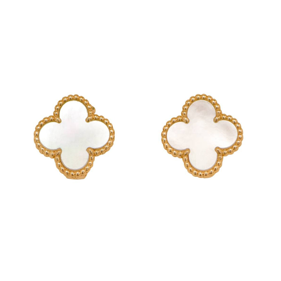Preloved Van Cleef & Arpels Vintage Alhambra Mother of Pearl 18K Yellow Gold Earrings