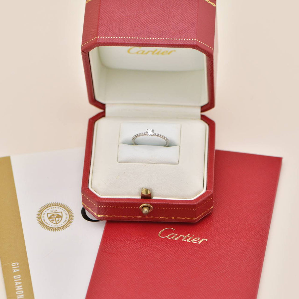 Preowned Cartier Etincelle de Cartier Solitaire Diamond Platinum Ring Size 51