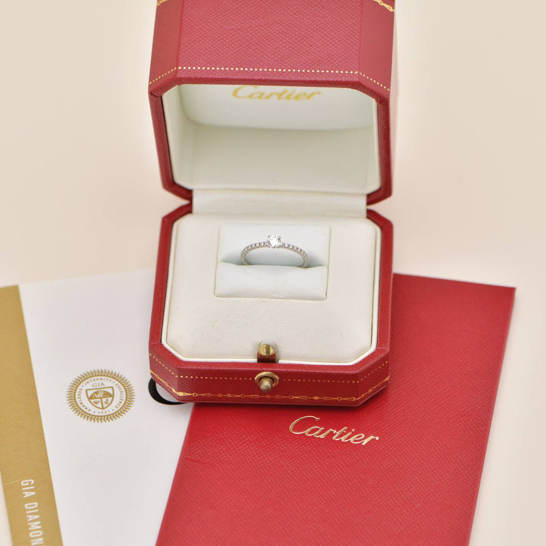 Preowned Cartier Etincelle de Cartier Solitaire Diamond Platinum Ring Size 51