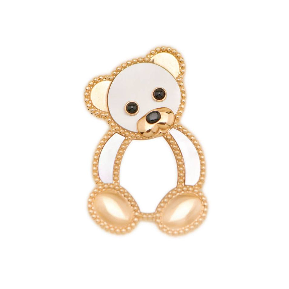 Preloved Van Cleef & Arpels Lucky Animals Mother of Pearl Onyx 18K Rose Gold Teddy Bear Clip