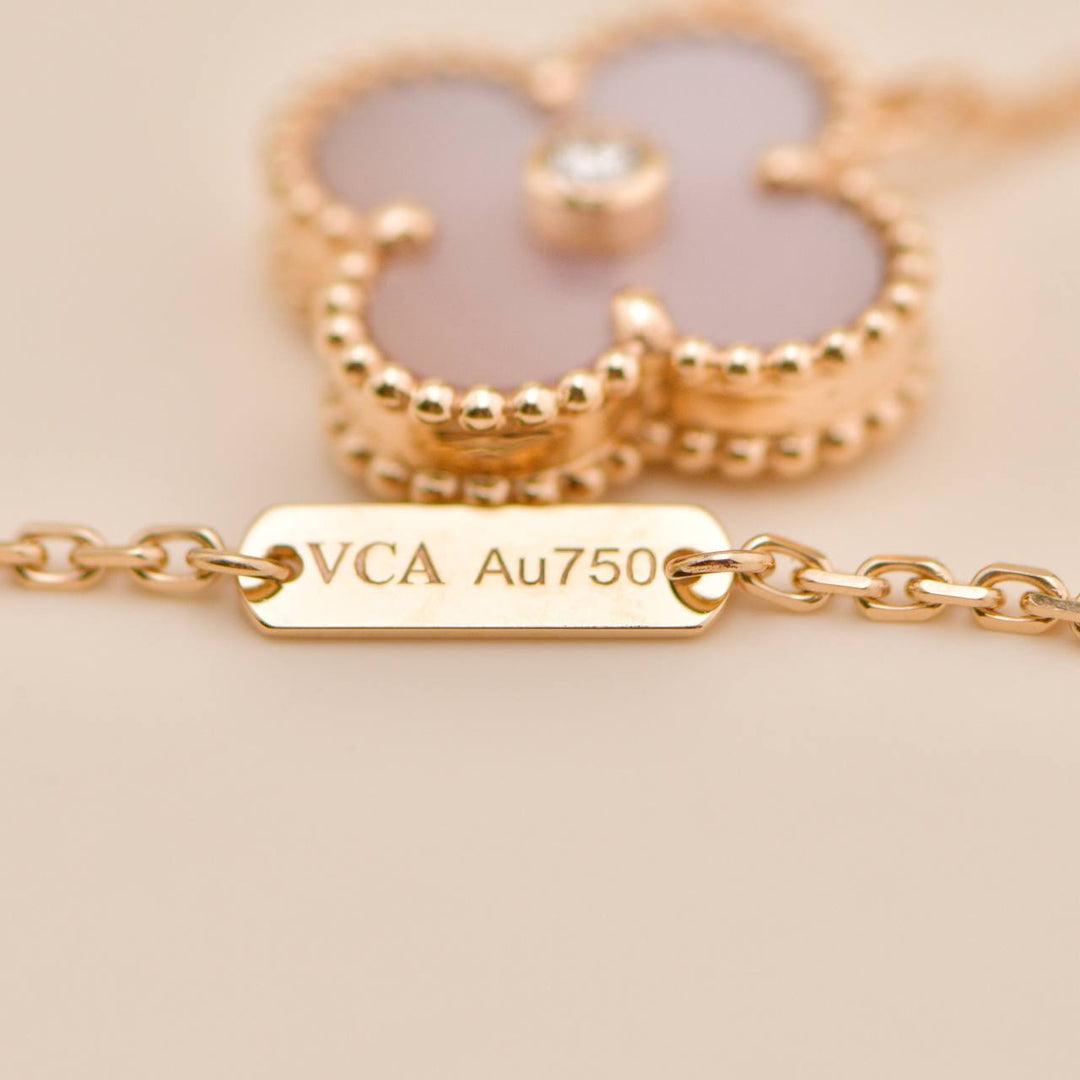 Brand New Authentic Full set Van Cleef & Arpels 2025 Holiday Pendant Pink Mother of Pearl 18K Rose Gold