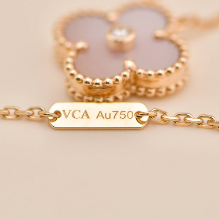 Brand New Authentic Full set Van Cleef & Arpels 2025 Holiday Pendant Pink Mother of Pearl 18K Rose Gold