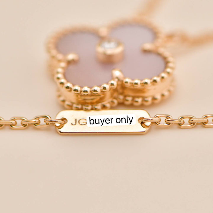 Brand New Authentic Full set Van Cleef & Arpels 2025 Holiday Pendant Pink Mother of Pearl 18K Rose Gold