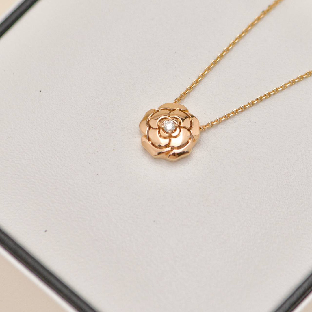 Preloved Authentic Chanel Extrait de Camélia Necklace Diamond 18K Rose Gold Full set 