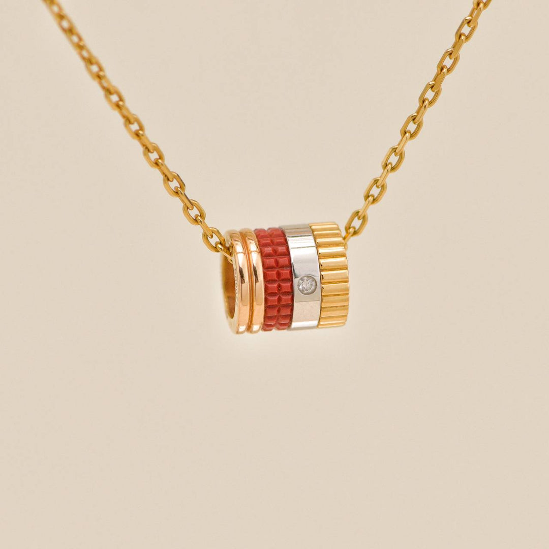 Used Authentic Full set Boucheron Quatre Red Edition Mini Pendant Necklace Diamond 18K Rose Yellow White Gold Ceramic