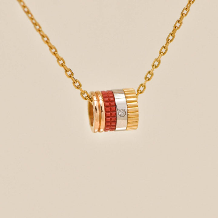 Used Authentic Full set Boucheron Quatre Red Edition Mini Pendant Necklace Diamond 18K Rose Yellow White Gold Ceramic