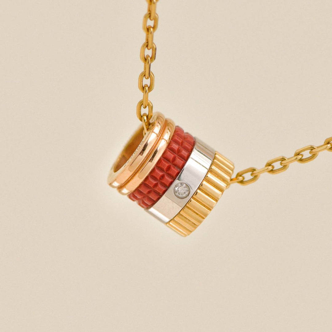 Preloved Authentic Boucheron Quatre Red Edition Mini Pendant Necklace Diamond 18K Rose Yellow White Gold Ceramic Full set
