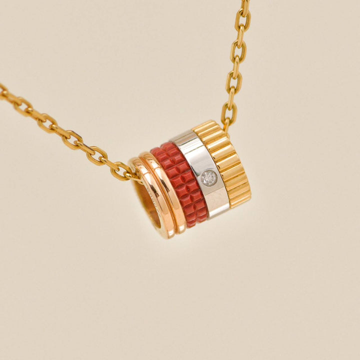 Preowned Authentic Boucheron Quatre Red Edition Mini Pendant Necklace Diamond 18K Rose Yellow White Gold Ceramic Full set