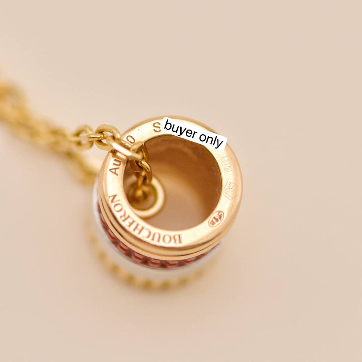 Second Hand Authentic Boucheron Quatre Red Edition Mini Pendant Necklace Diamond 18K Rose Yellow White Gold Ceramic Full set