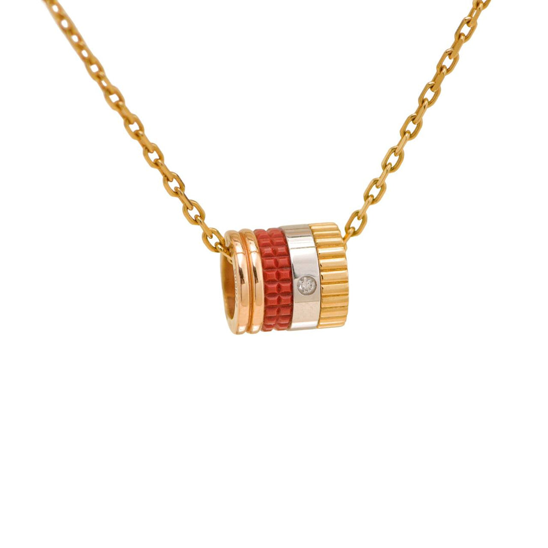 Preloved Authentic Full set Boucheron Quatre Red Edition Mini Pendant Necklace Diamond 18K Rose Yellow White Gold Ceramic