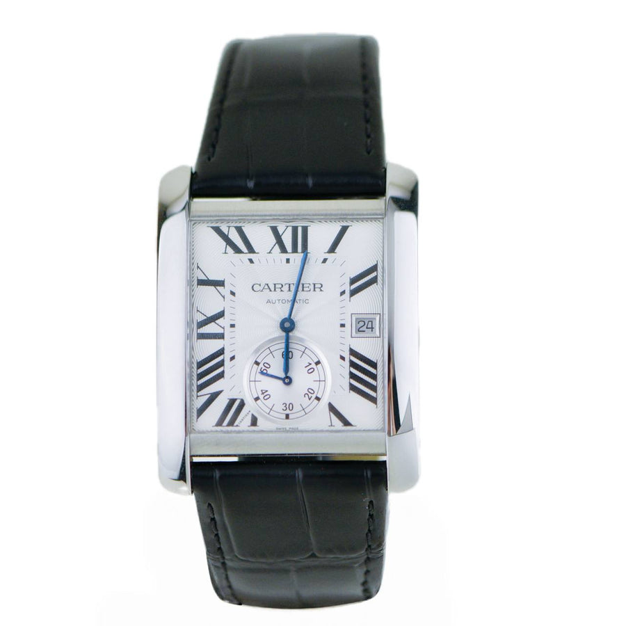 Preloved Authentic Full set Cartier Tank MC Stainless Steel Men's Silver Dial Calf Skin Leather Strap Watch W5330003