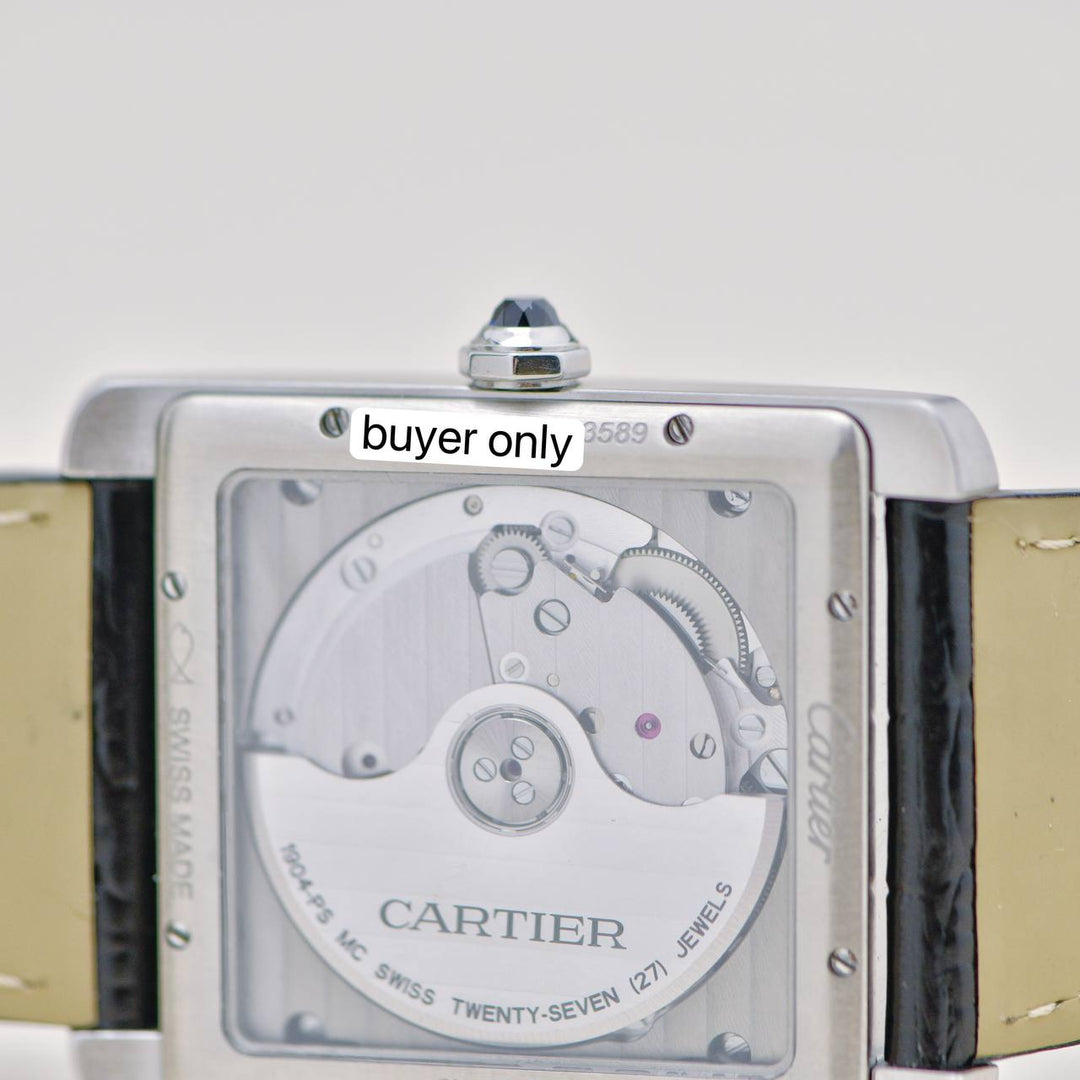 Preowned Authentic Full set Cartier Tank MC Stainless Steel Men's Silver Dial Watch W5330003 