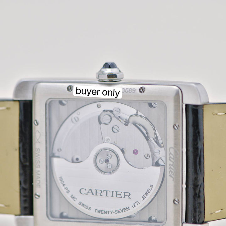 Preowned Authentic Full set Cartier Tank MC Stainless Steel Men's Silver Dial Watch W5330003 