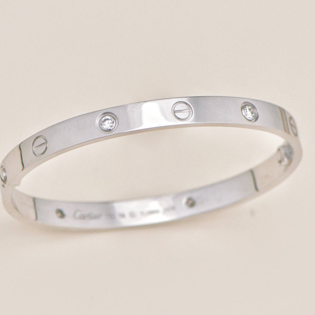 Preowned Authentic Full set Cartier Love 4 Diamond Bracelet 18K White Gold 