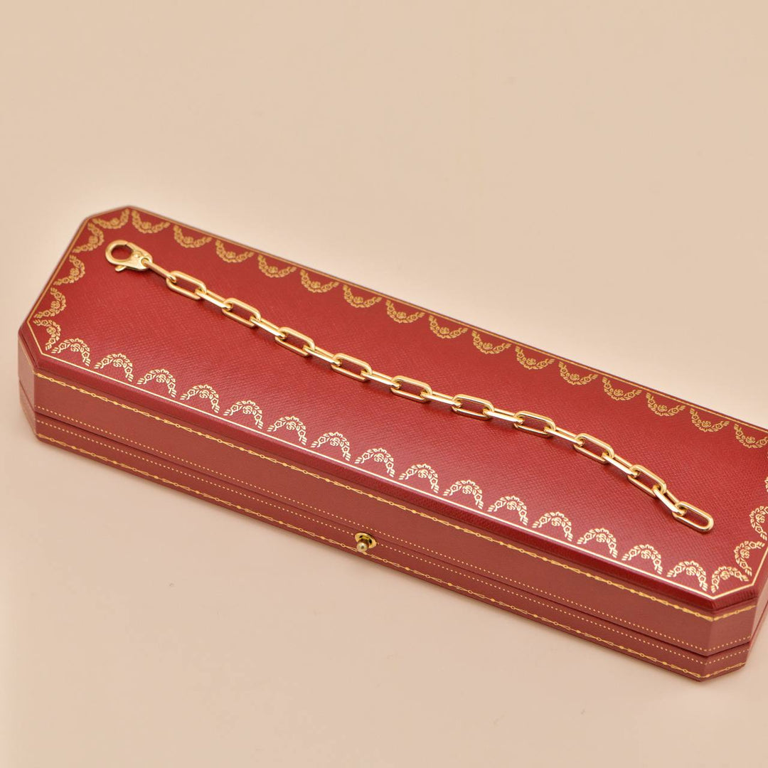 Second Hand Authentic Full set Cartier Santos de Cartier Chain Bracelet Medium Model 18K Yellow Gold