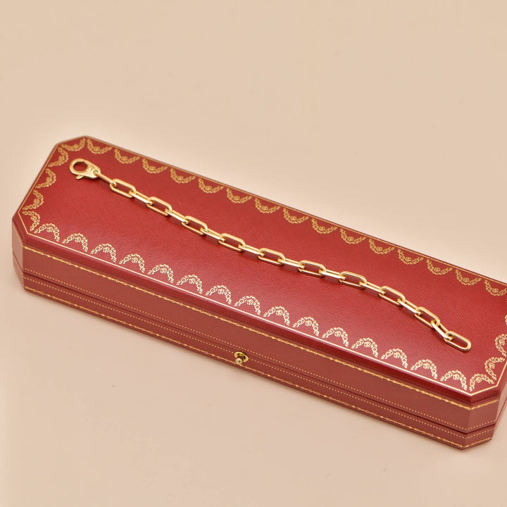 Second Hand Authentic Full set Cartier Santos de Cartier Chain Bracelet Medium Model 18K Yellow Gold