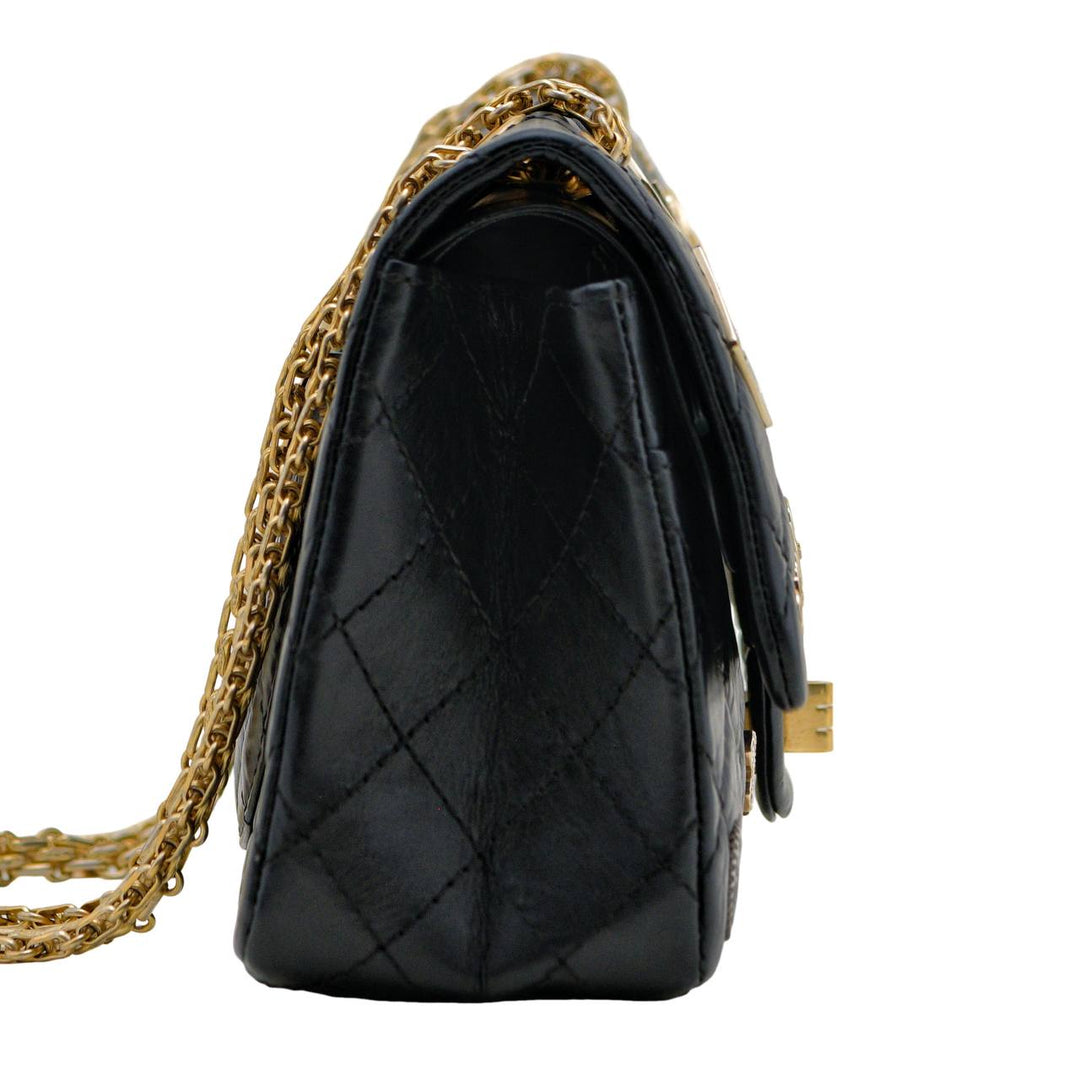 Used Authentic Full set Chanel Limited Edition 2.55 Reissue 225 Lucky Charms Double Flap Bag Aged Calfskin Leather Black