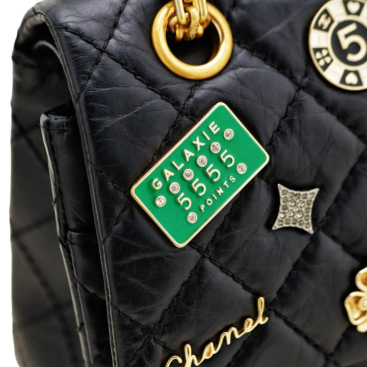 Preloved Authentic Chanel Limited Edition 2.55 Reissue 225 Lucky Charms Double Flap Black Leather Bag Full set 